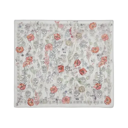 Skull & Spider Floral Scarf In Ivory/Grey