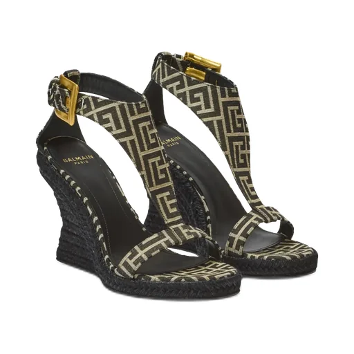Balmain Anthem Monogram Jacquard Wedge Espadrilles