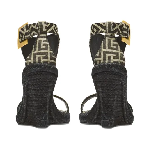 Balmain Anthem Monogram Jacquard Wedge Espadrilles