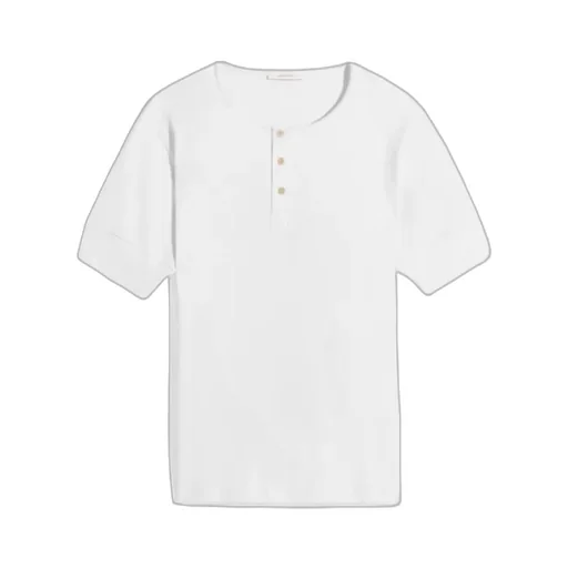 Rib Henley Top In Cotton Linen Rib Jersey
