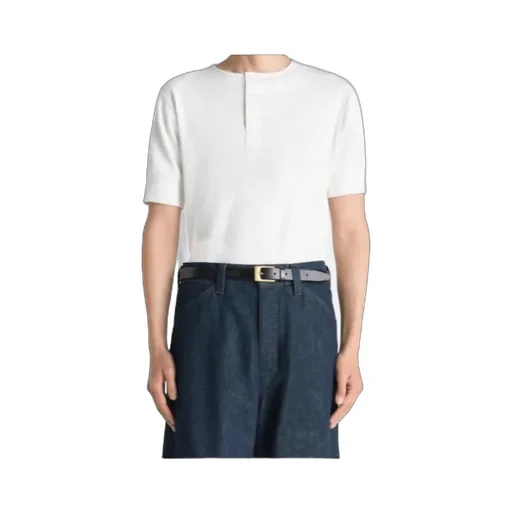 Rib Henley Top In Cotton Linen Rib Jersey