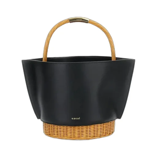 Sacai Logo Printed Woven Handle Bucket Bag