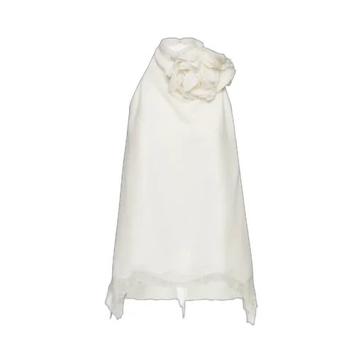 Silk Open-Back Lace-Trim Blouse In Cream