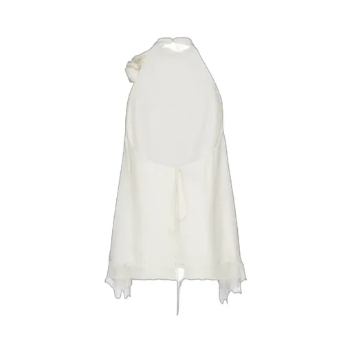 Silk Open-Back Lace-Trim Blouse In Cream