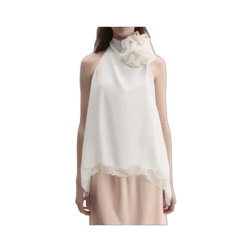 Silk Open-Back Lace-Trim Blouse In Cream