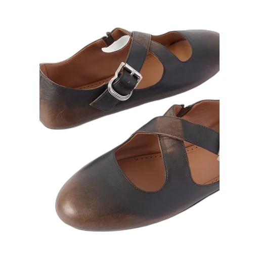Cross Leather Ballet Flats