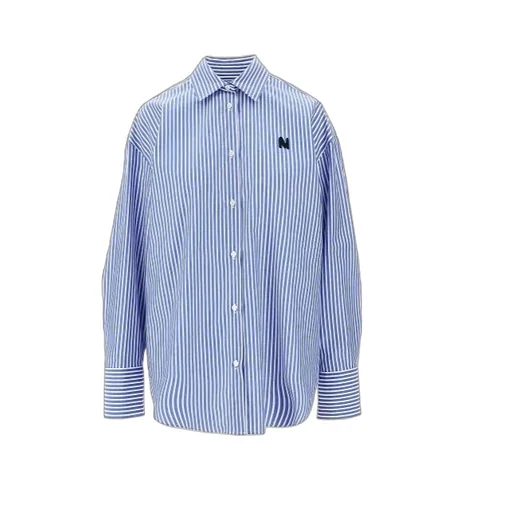 Msgm Long-Sleeved Curved Hem Shirt