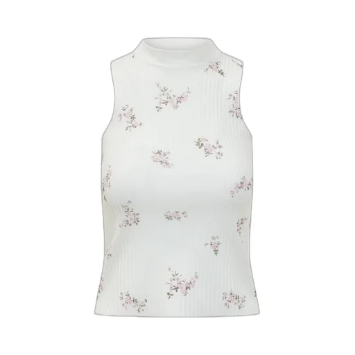 Msgm Floral Printed Ribbed Top