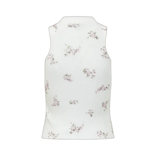 Msgm Floral Printed Ribbed Top