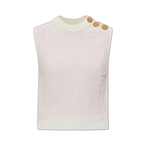 Balmain Buttons Tweed Crop Top