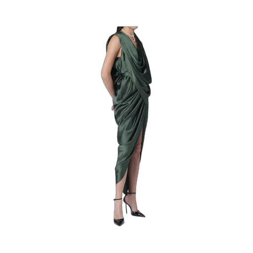 Satin Draped Midi Dress