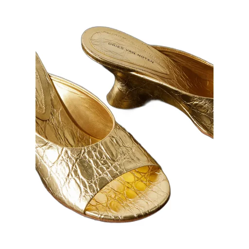 Crocodile-Patterned Leather High-Heeled Sandals