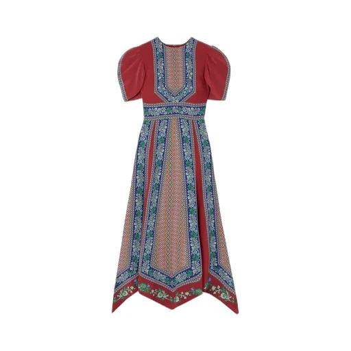 Puffed-Sleeved Midi Dress