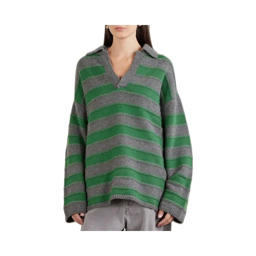 Dume Striped Cashmere Polo Sweater