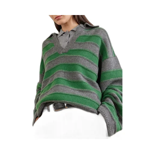 Dume Striped Cashmere Polo Sweater