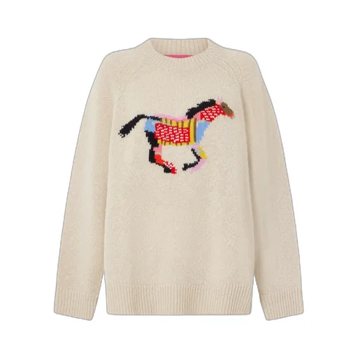 Glacier Horse Intarsia-Knit Cashmere Sweater