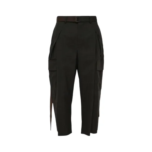 Cropped Belted Pleated Prince Of Wales Checked Wool Tapered Pants