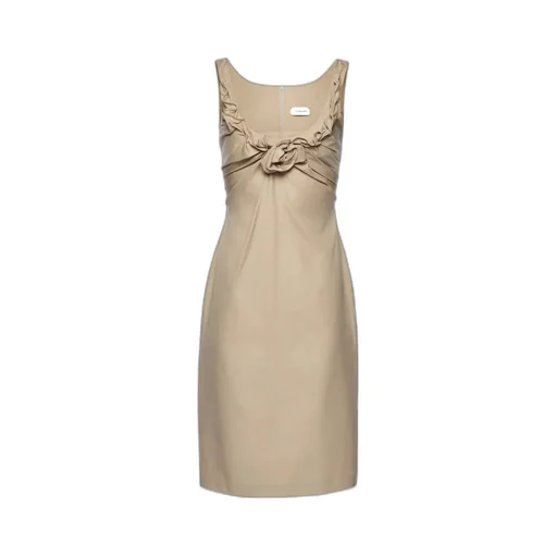 Sleeveless Dress With Draped Neckline In Beige