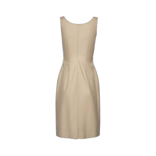 Sleeveless Dress With Draped Neckline In Beige