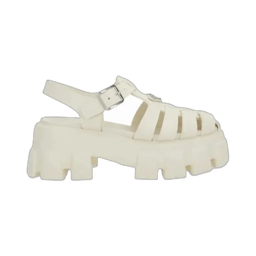 Prada Foam Triangle-Logo Ankle Strapped Sandals