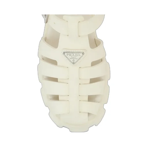Prada Foam Triangle-Logo Ankle Strapped Sandals