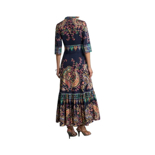 Long Cotton Dress With Placed Floral Paisley Print