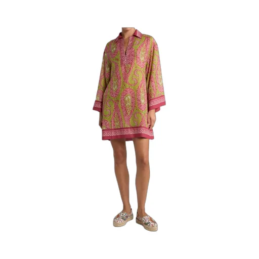 Cover-Up Mini Dress In Cotton-Blend Fabric With Paisley Foliage Motif