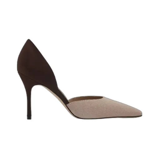 Light Beige And Brown Suede D'orsay Pumps
