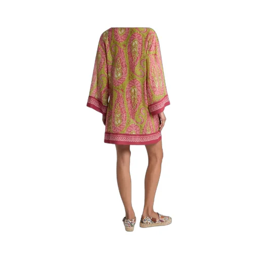 Cover-Up Mini Dress In Cotton-Blend Fabric With Paisley Foliage Motif