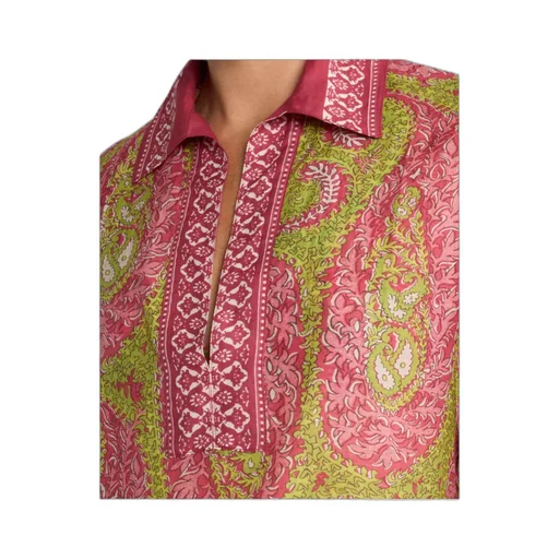 Cover-Up Mini Dress In Cotton-Blend Fabric With Paisley Foliage Motif