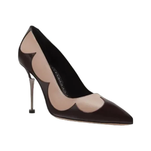 Light Beige And Dark Brown Leather Pumps