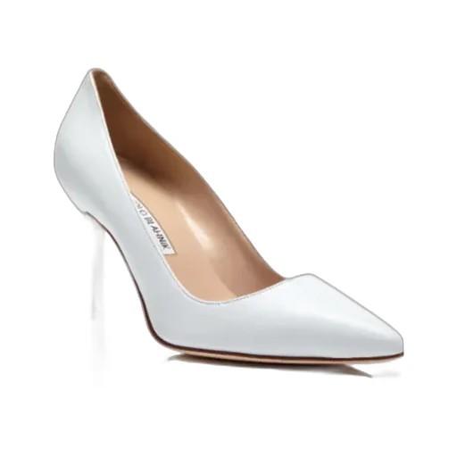 White Nappa Leather Pointed Toe Pumps