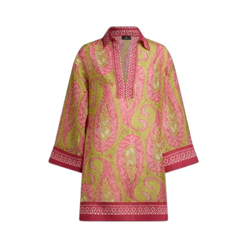 Cover-Up Mini Dress In Cotton-Blend Fabric With Paisley Foliage Motif