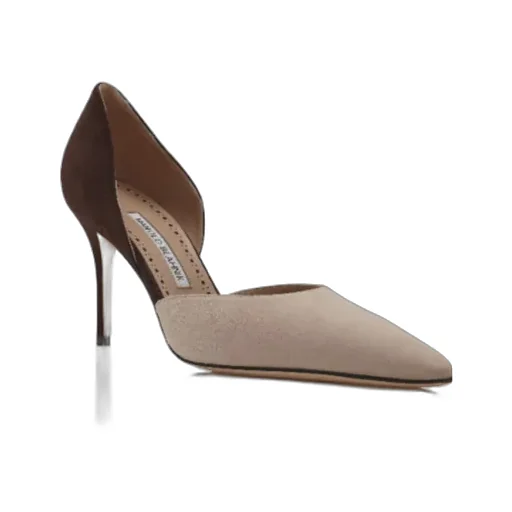 Light Beige And Brown Suede D'orsay Pumps