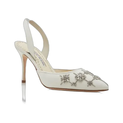 Cream Crepe De Chine Slingback Pumps