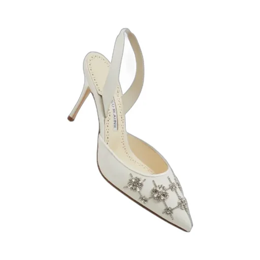 Cream Crepe De Chine Slingback Pumps