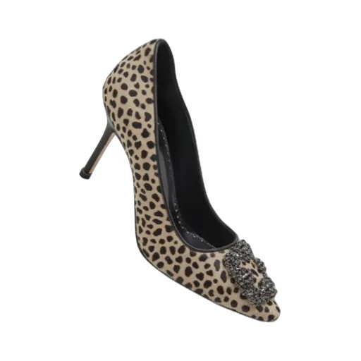 Animal Print Calf Hair Jewel Buckle Pumps