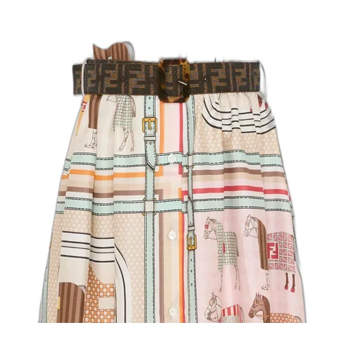 Horse-Motif Striped Cotton Dress
