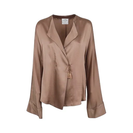 Shiny Stretch Silk Satin Crossed Shirt