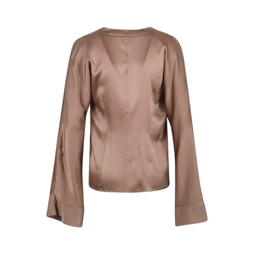 Shiny Stretch Silk Satin Crossed Shirt