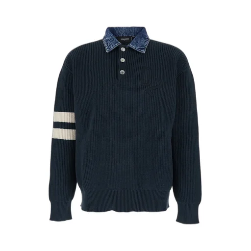 Dsquared2 Striped Sleeve Ribbed-Knit Polo Shirt