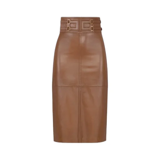 Elisabetta Franchi Logo Embossed Leather Skirt