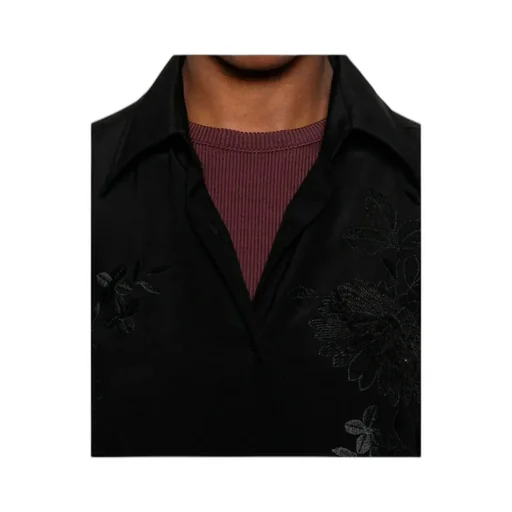 Floral-Embroidered Silk Shirt
