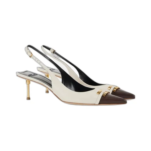 Contrasting Logo-Detail Slingback Pumps