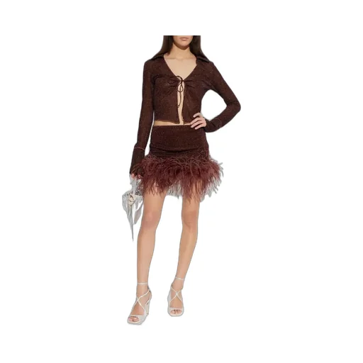 Osree Lurex Thread Feather-Detailed Skirt