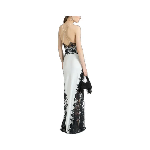 Long Lingerie-Style Dress In Pure Silk Satin With Rebrodé Lace