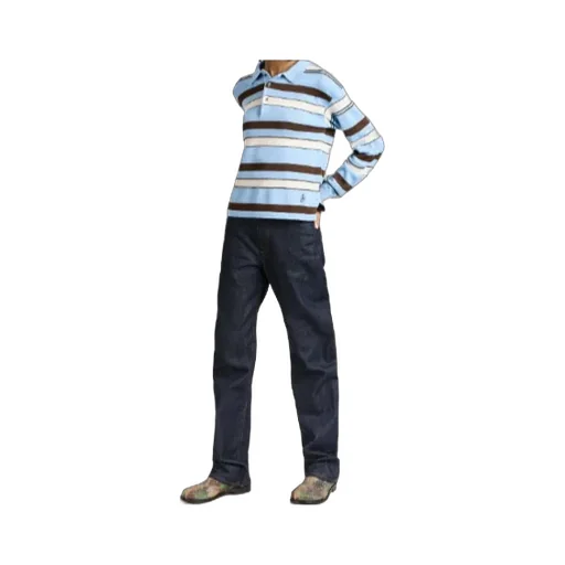 Knitted Striped Rugby Polo Top In Misty Blue
