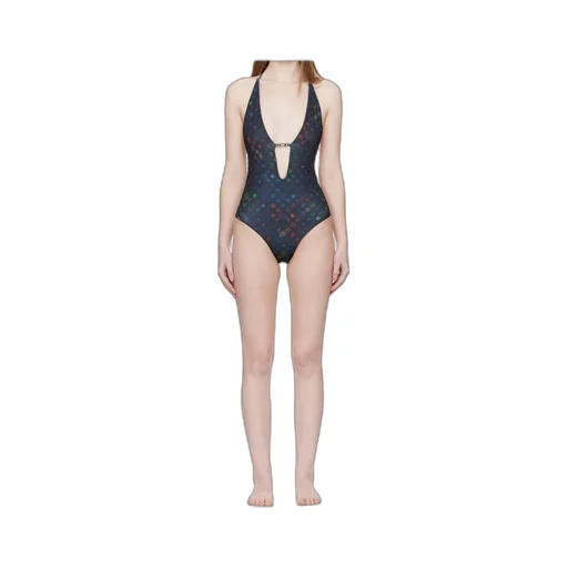 Letter Pattern Deep V Swimsuit