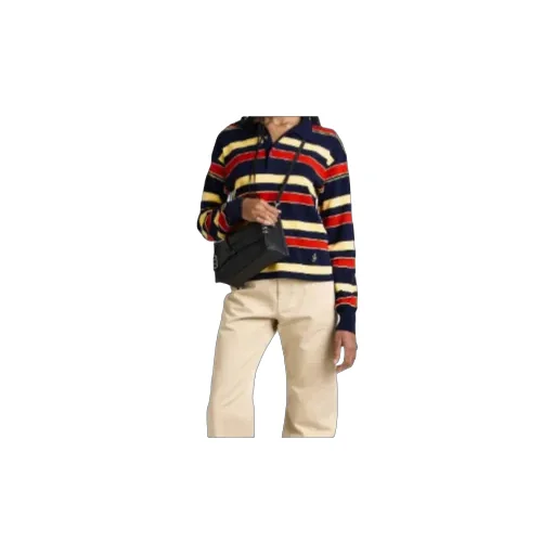 Knitted Striped Rugby Polo Top In Navy