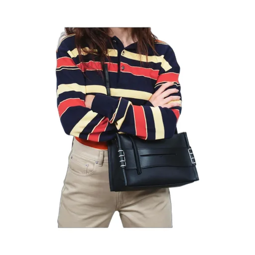 Knitted Striped Rugby Polo Top In Navy